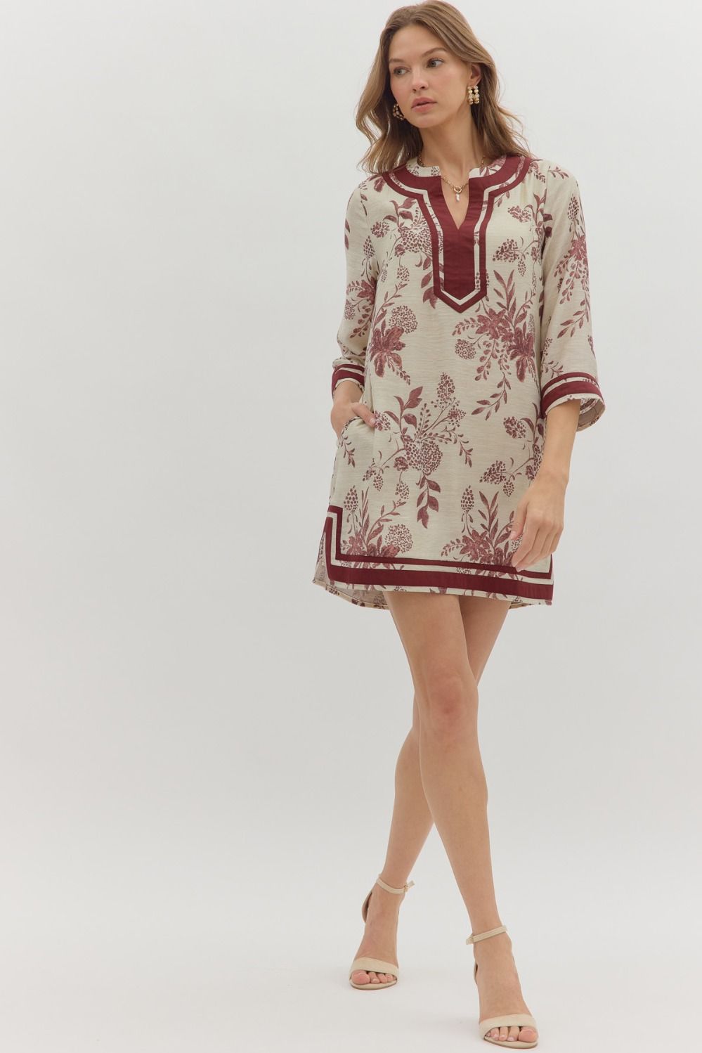 Floral Print Dress - Burgundy