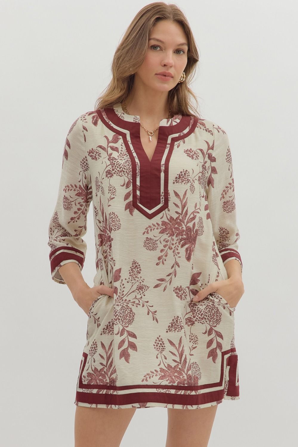 Floral Print Dress - Burgundy