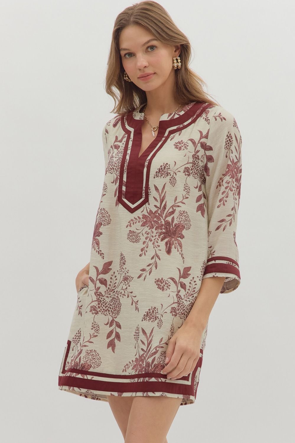 Floral Print Dress - Burgundy