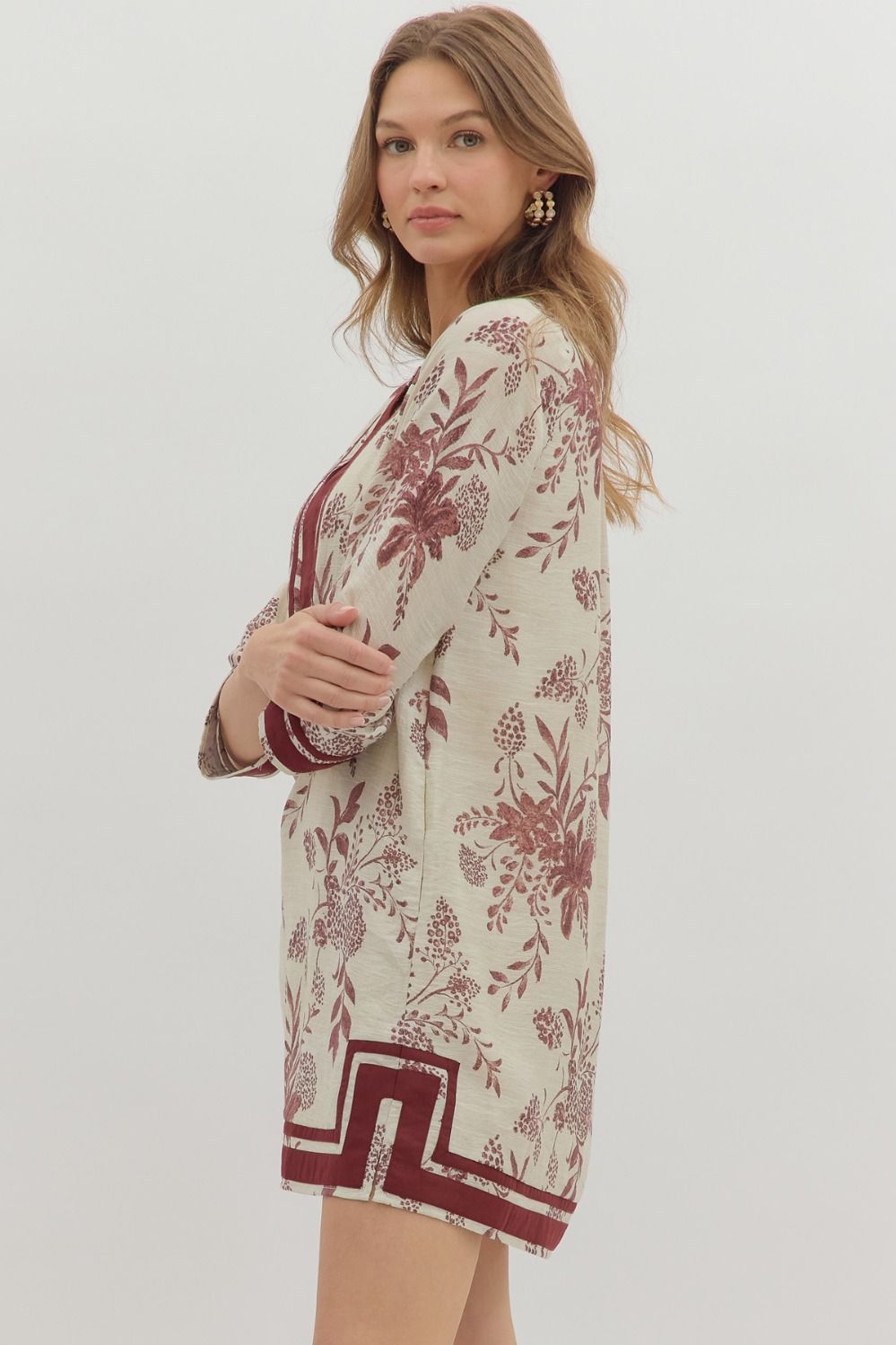 Floral Print Dress - Burgundy