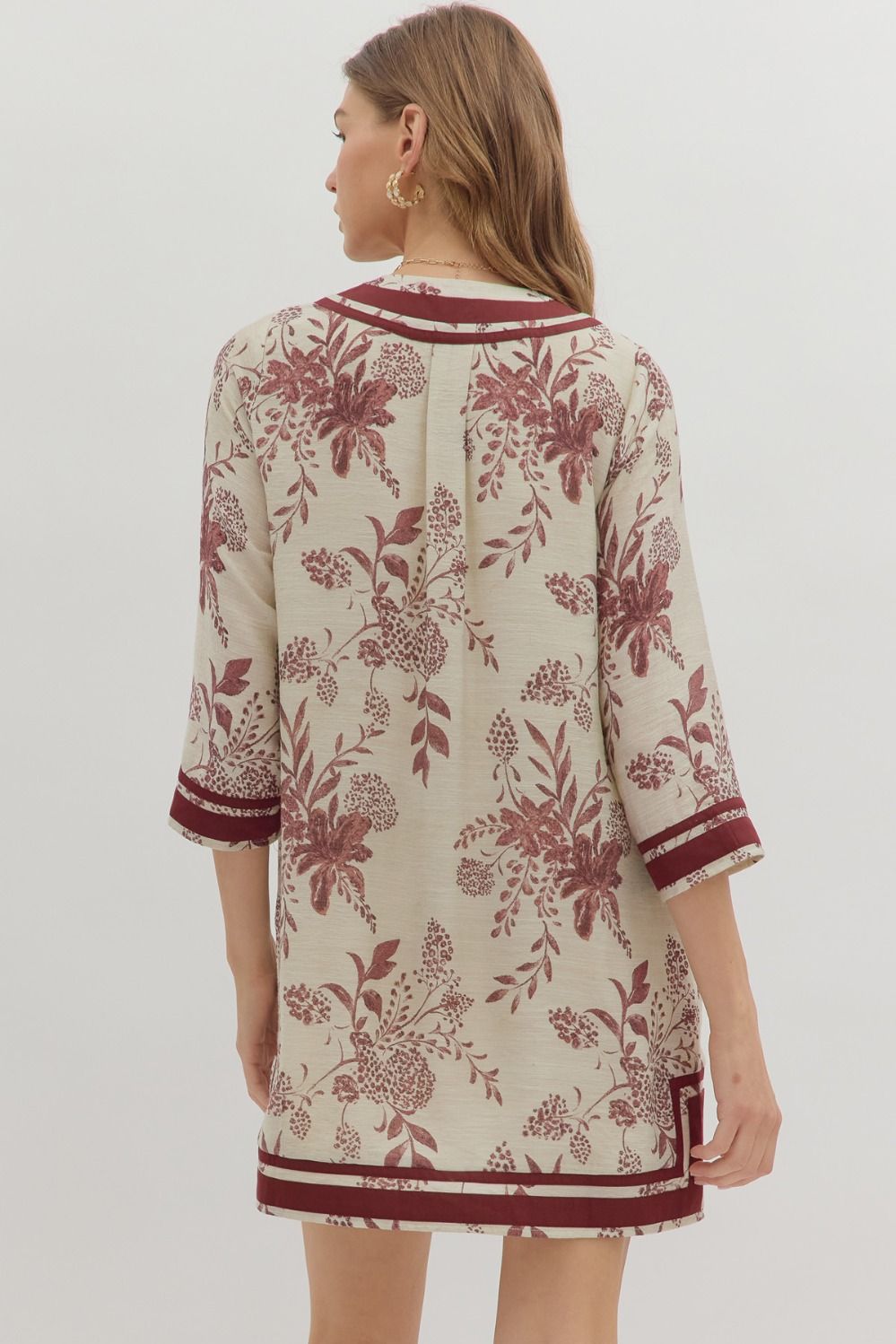 Floral Print Dress - Burgundy