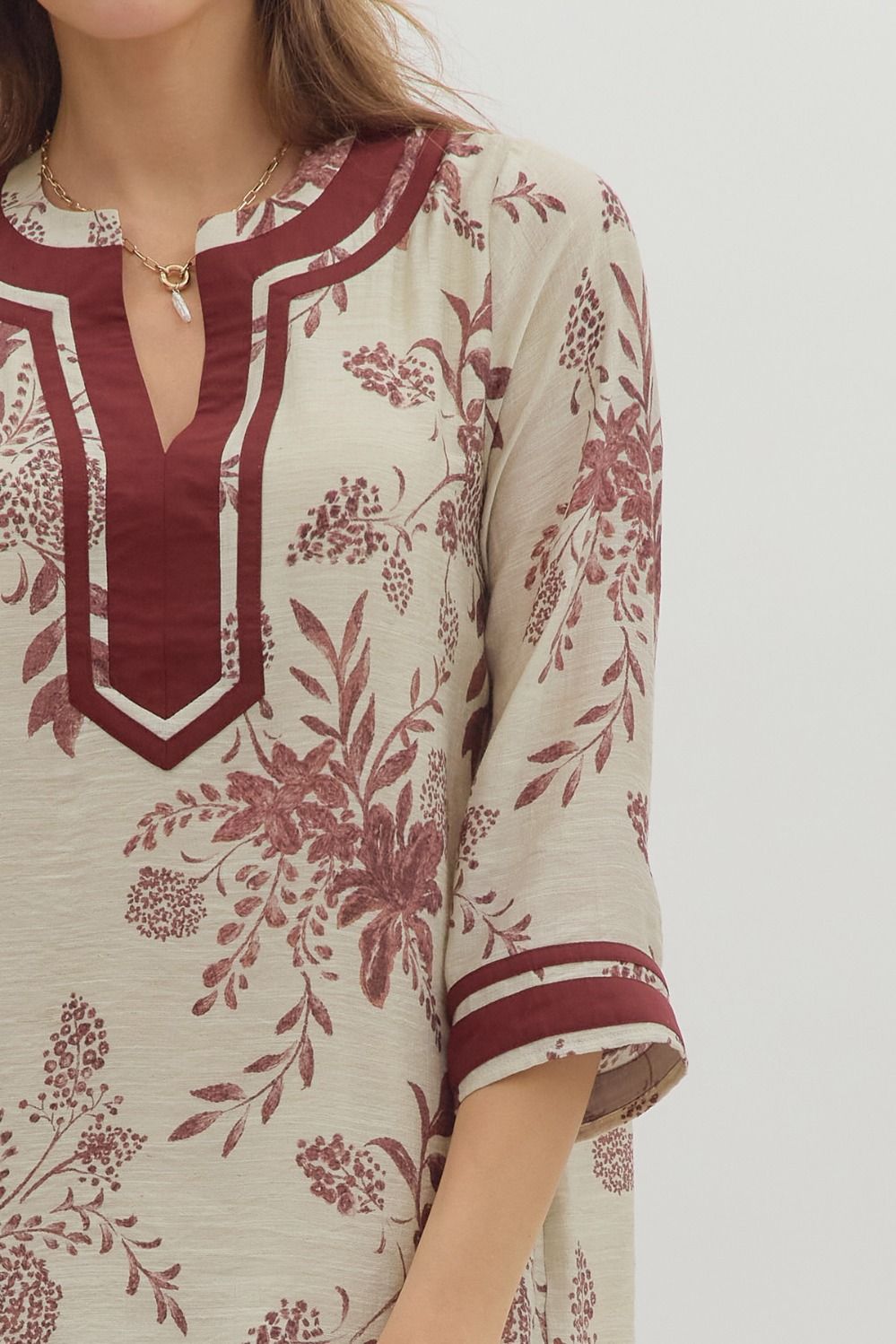 Floral Print Dress - Burgundy