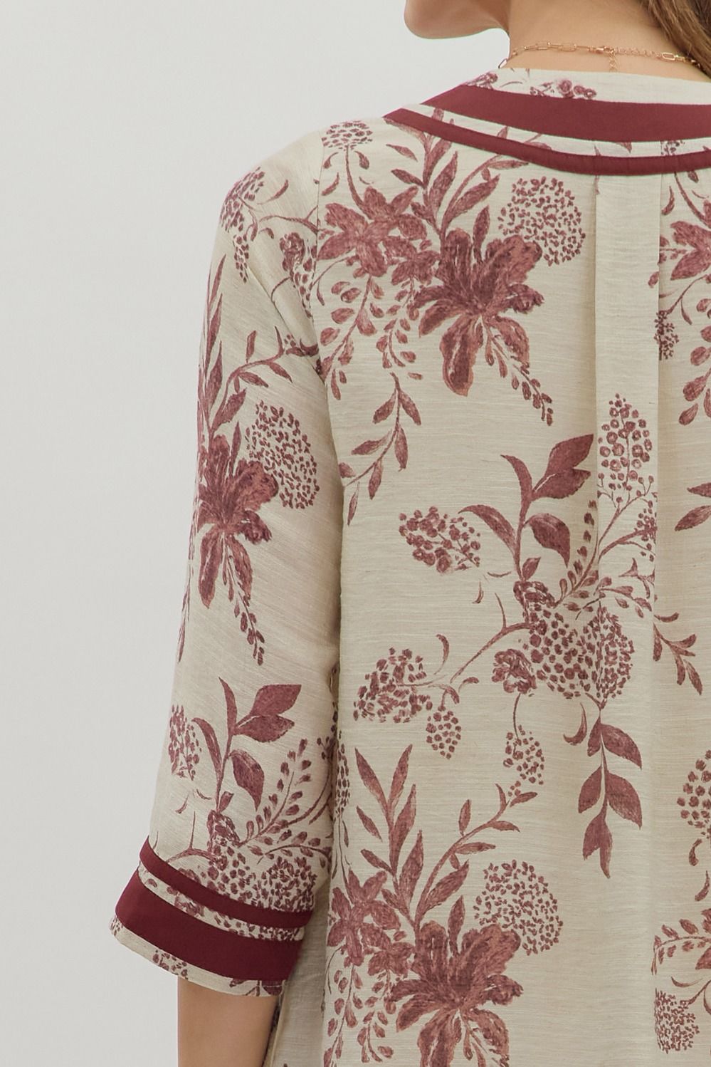 Floral Print Dress - Burgundy