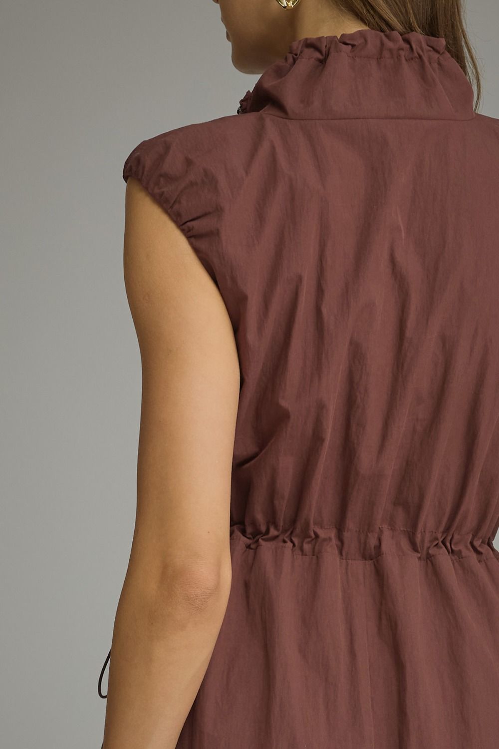 Drawstring Waist Bubble Hem Dress - Red Bean