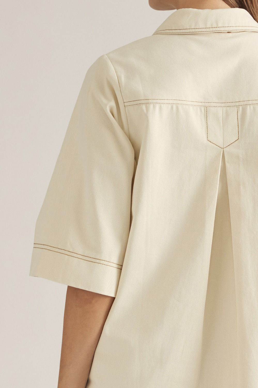 Solid Short Sleeve Mini Dress - Ecru
