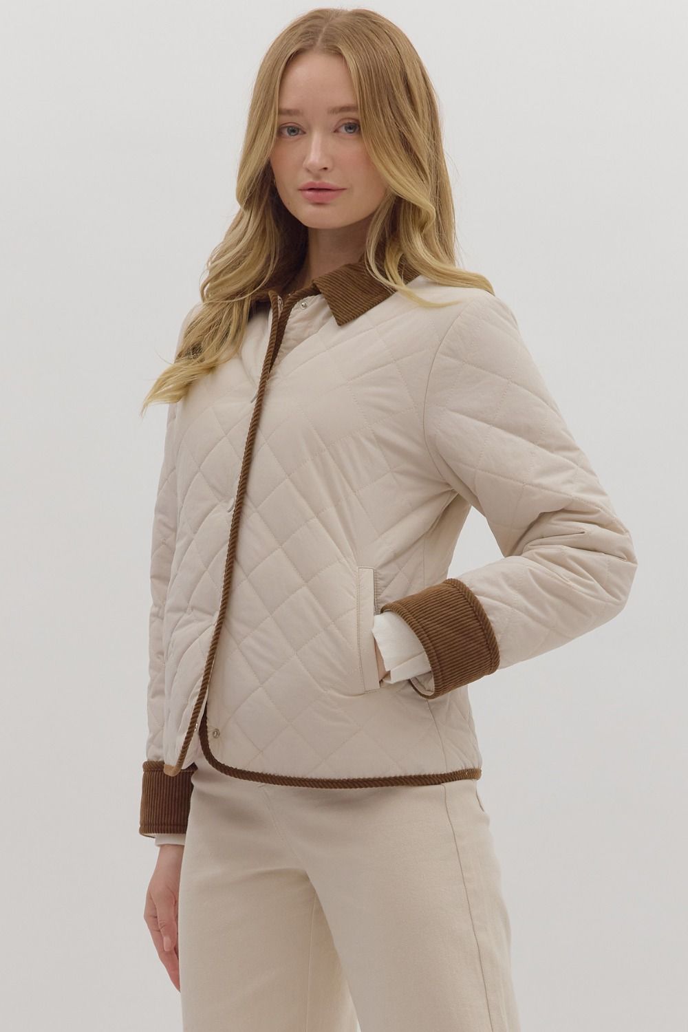 Solid Quilted Jacket - Taupe