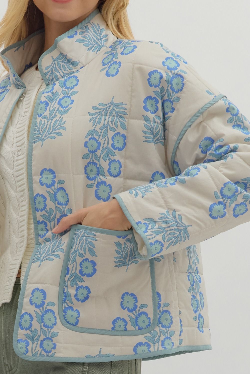 Botanical Quilted Jacket - Blue