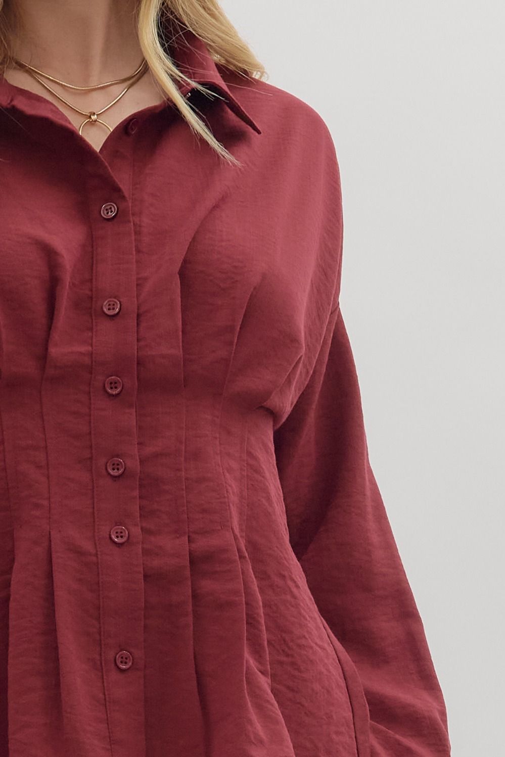Long Sleeve Peplum Top - Burgundy