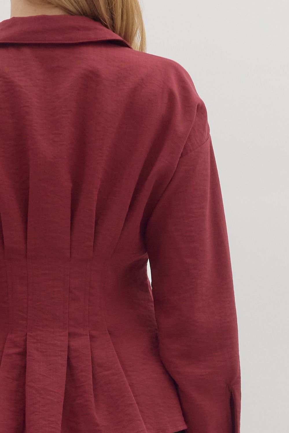Long Sleeve Peplum Top - Burgundy