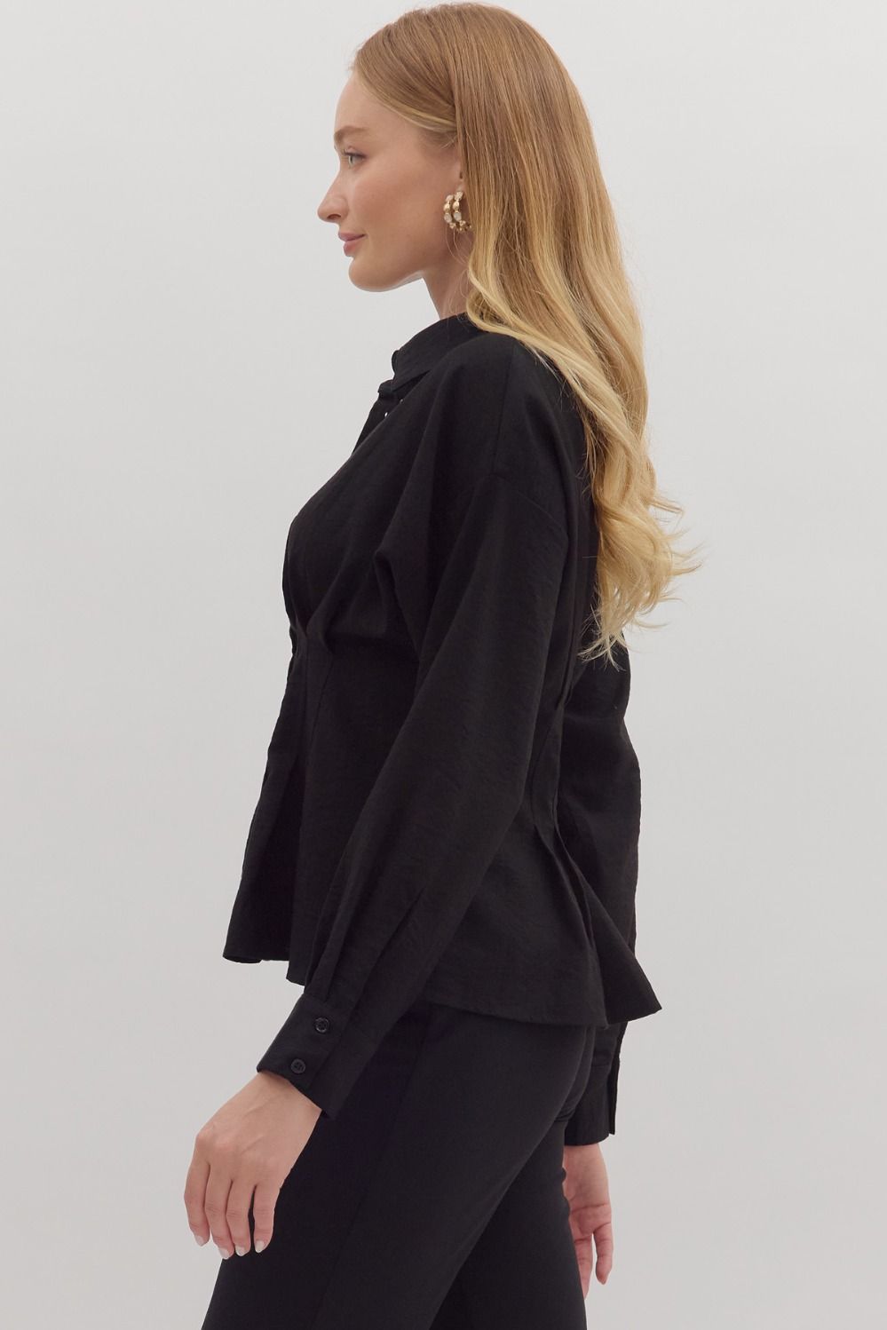 Long Sleeve Peplum Top - Black