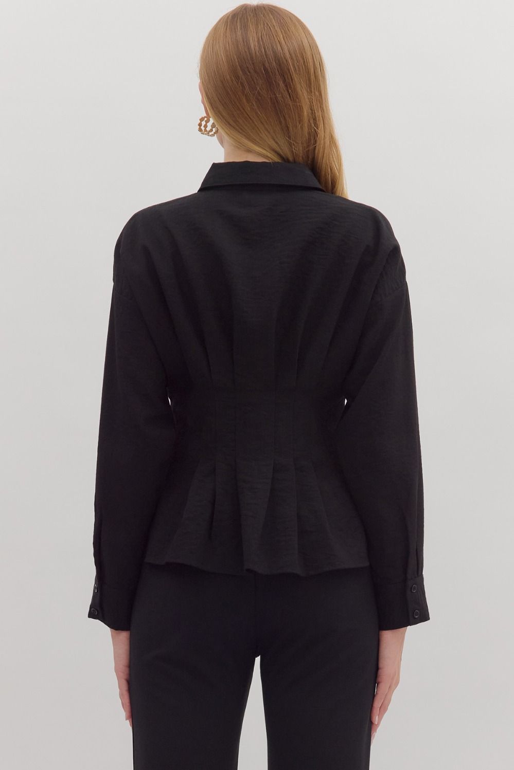 Long Sleeve Peplum Top - Black