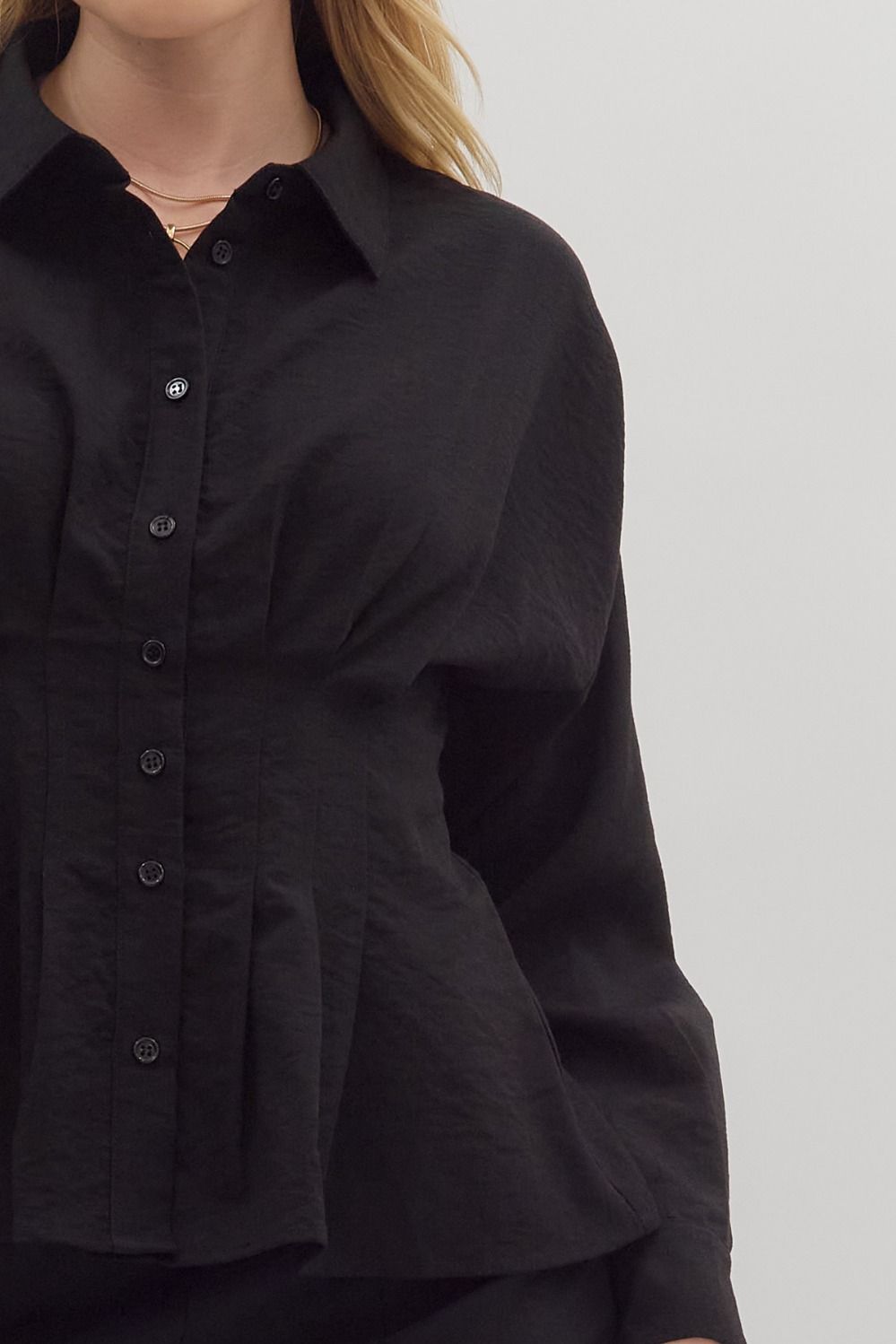 Long Sleeve Peplum Top - Black