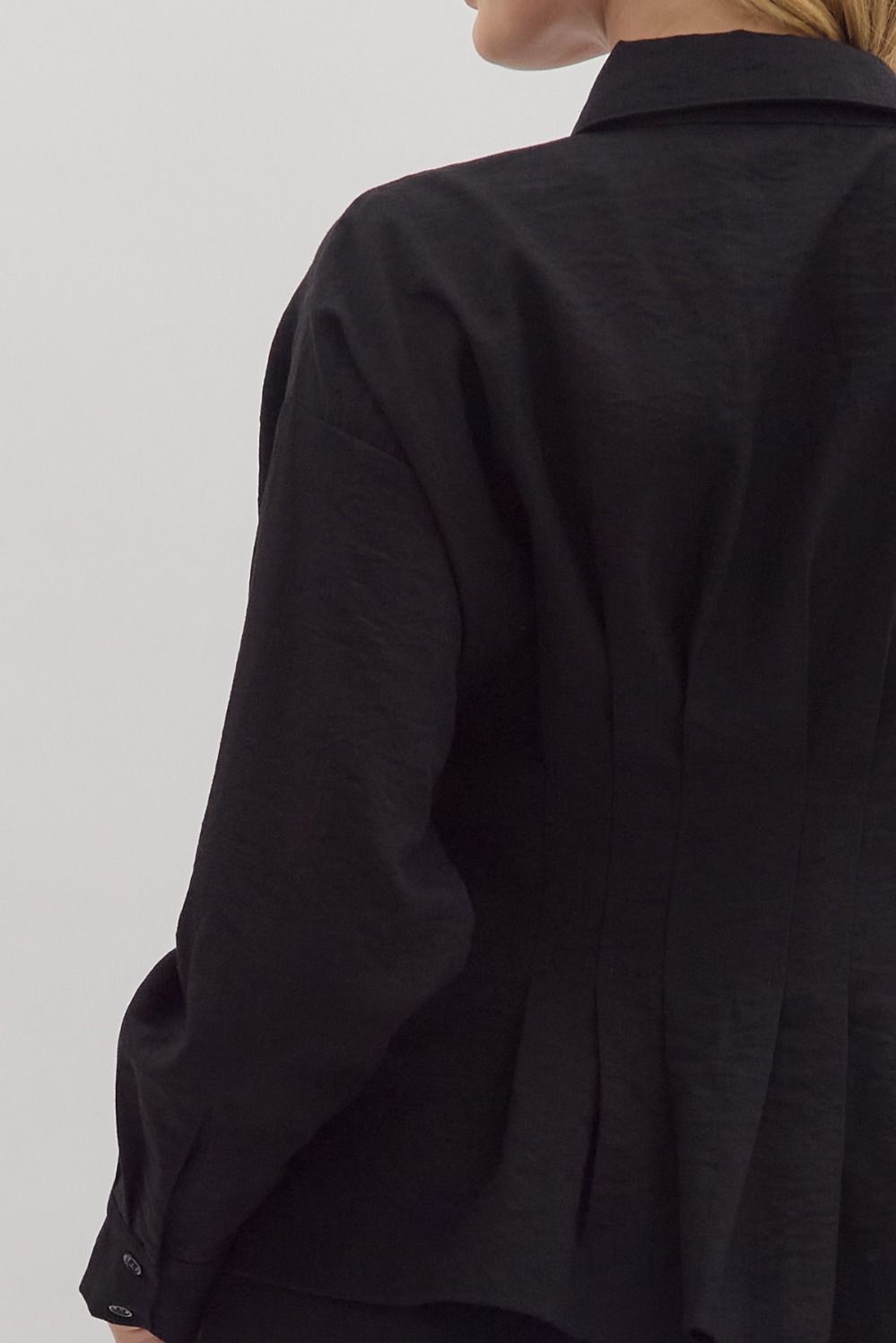 Long Sleeve Peplum Top - Black