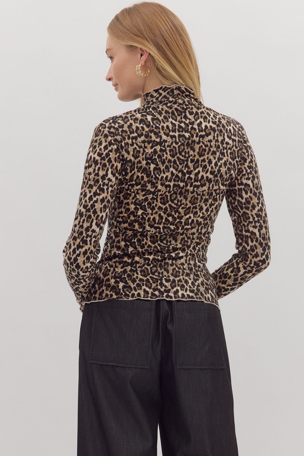 Leopard Mock Neck Top - Camel