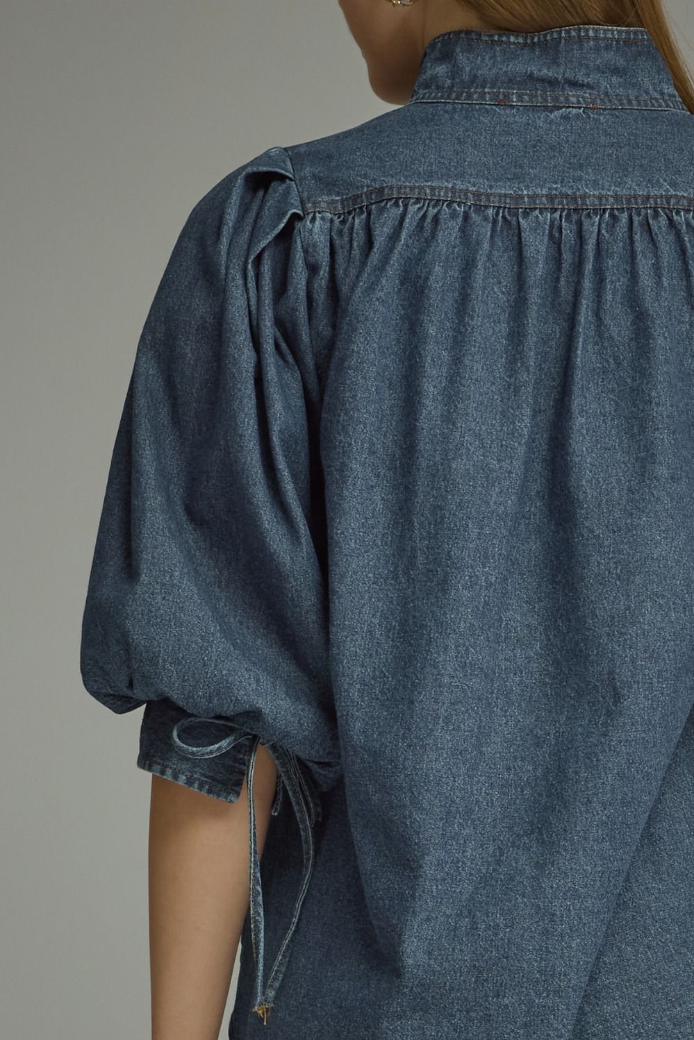 3/4 Puff Sleeve Top - Dark Denim