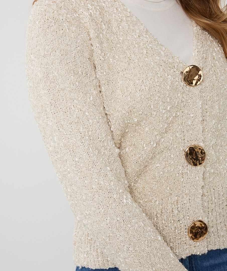Fancy Button Cardigan Sweater - Off White