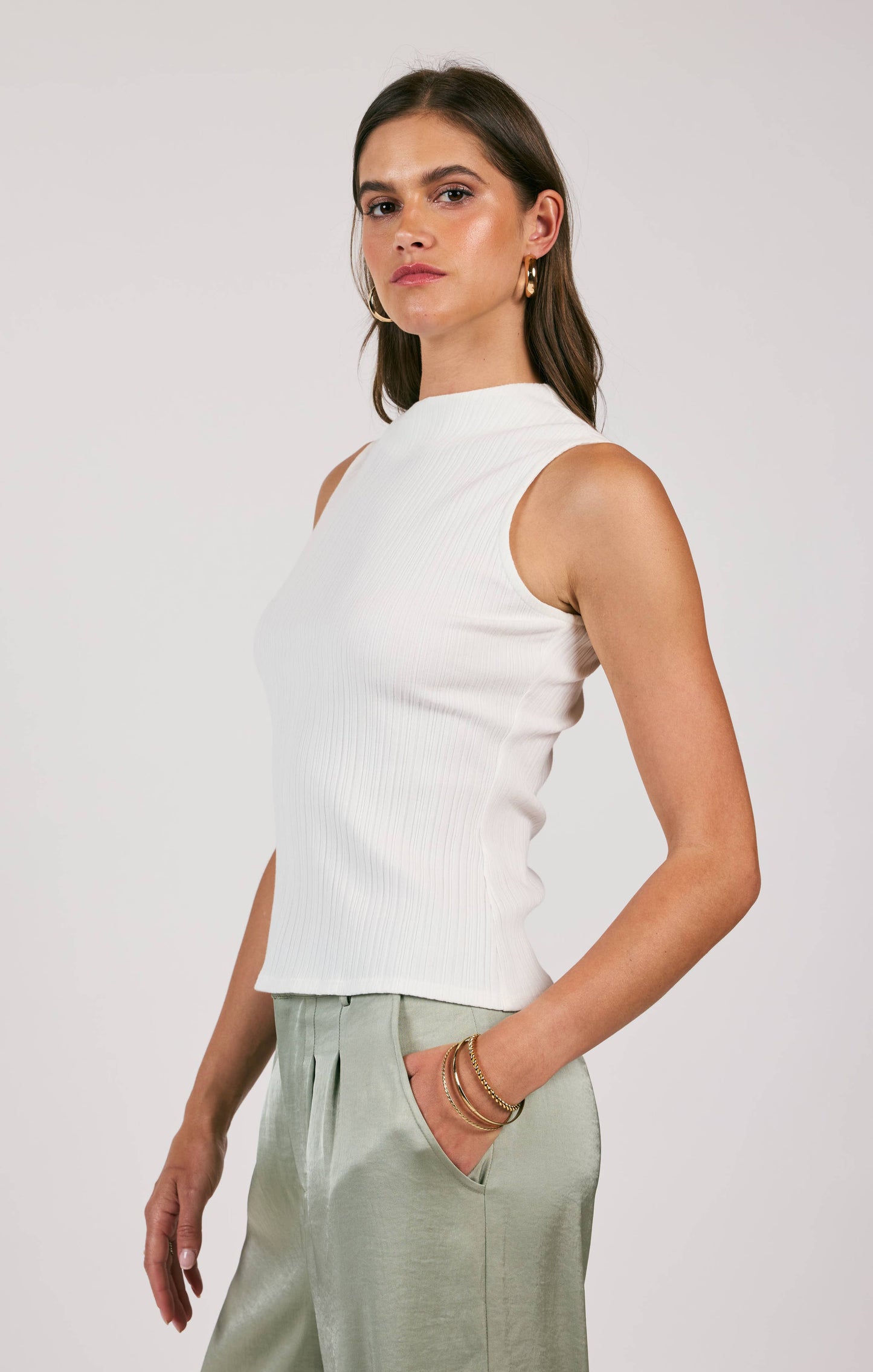 Take A Walk Mockneck Tank - Off White