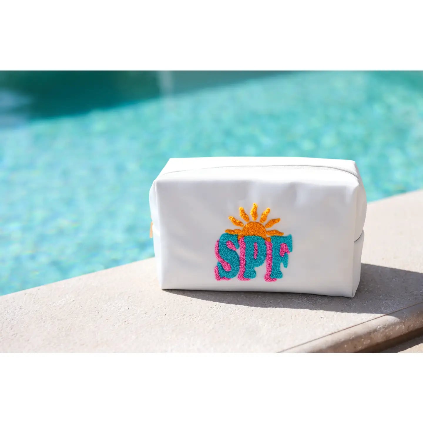 "SPF" Large Zip Pouch - White