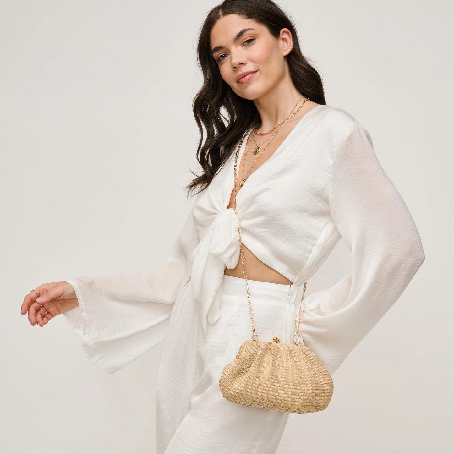 Triana Straw Frame Clutch - Natural