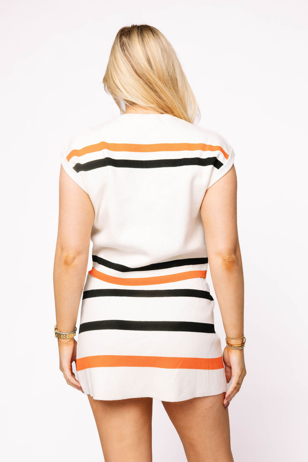 Queen of Sparkles White, Black & Orange Stripe 'Trick or Treat' Top