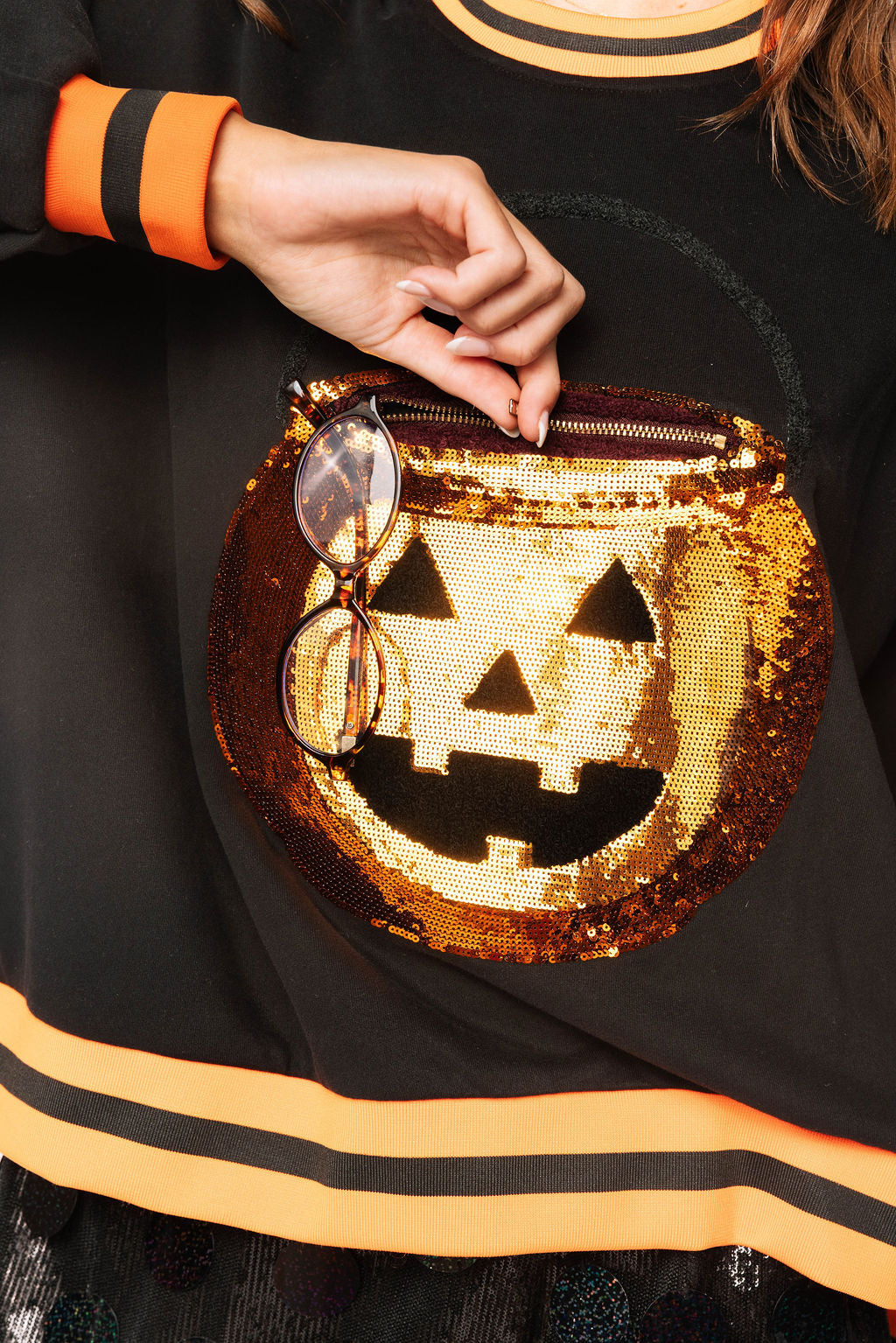 Queen of Sparkles Black Halloween Pumpkin Candy Bucket Sweatshirt