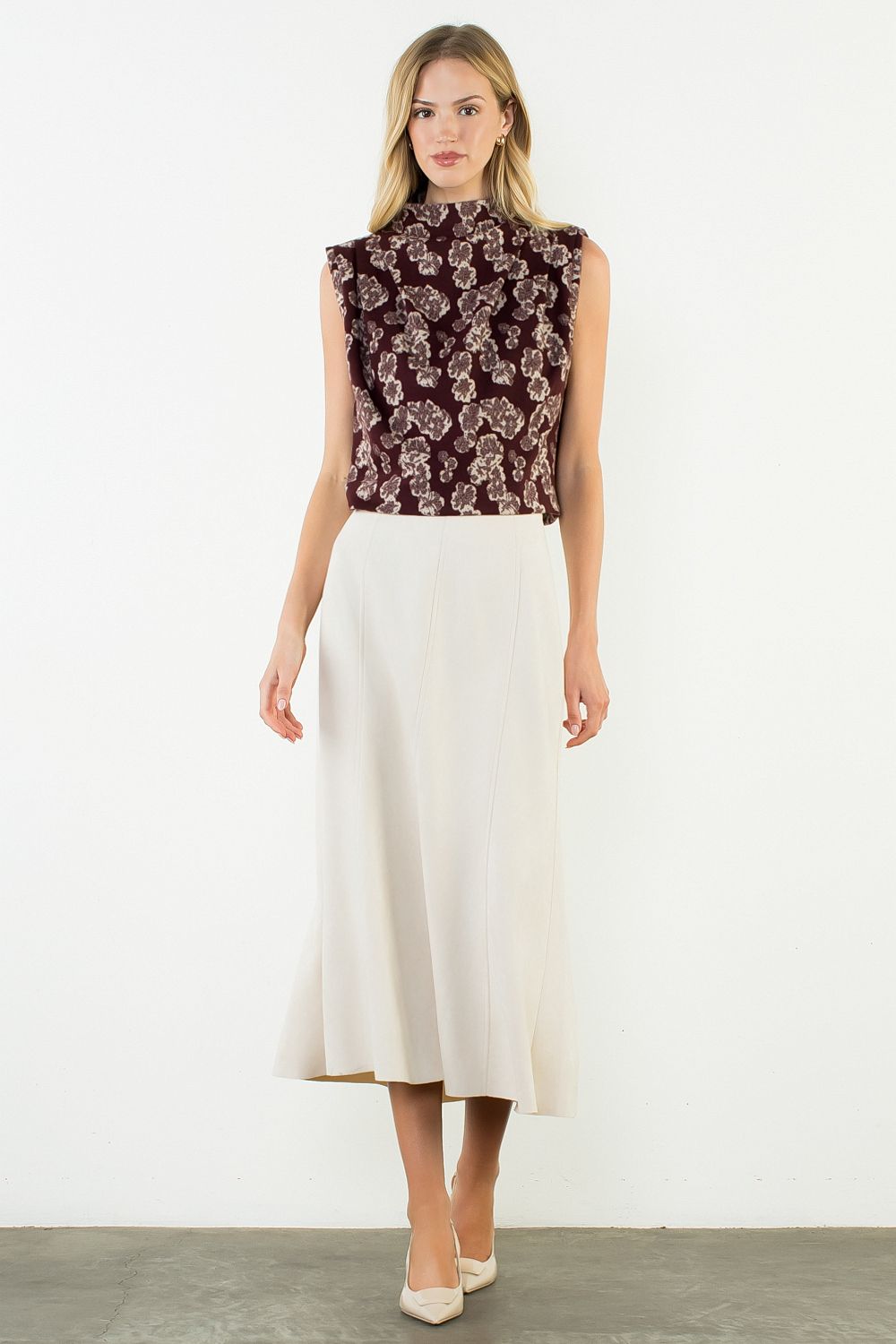 Suede Long Skirt - Cream