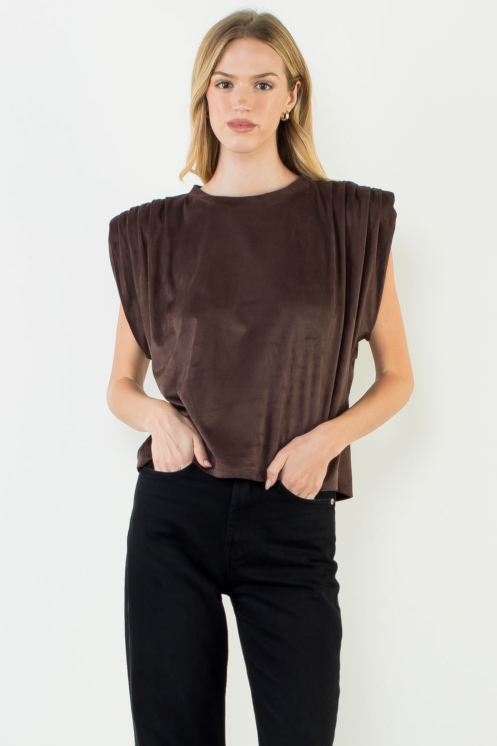 Sleeveless Suede Top - Brown