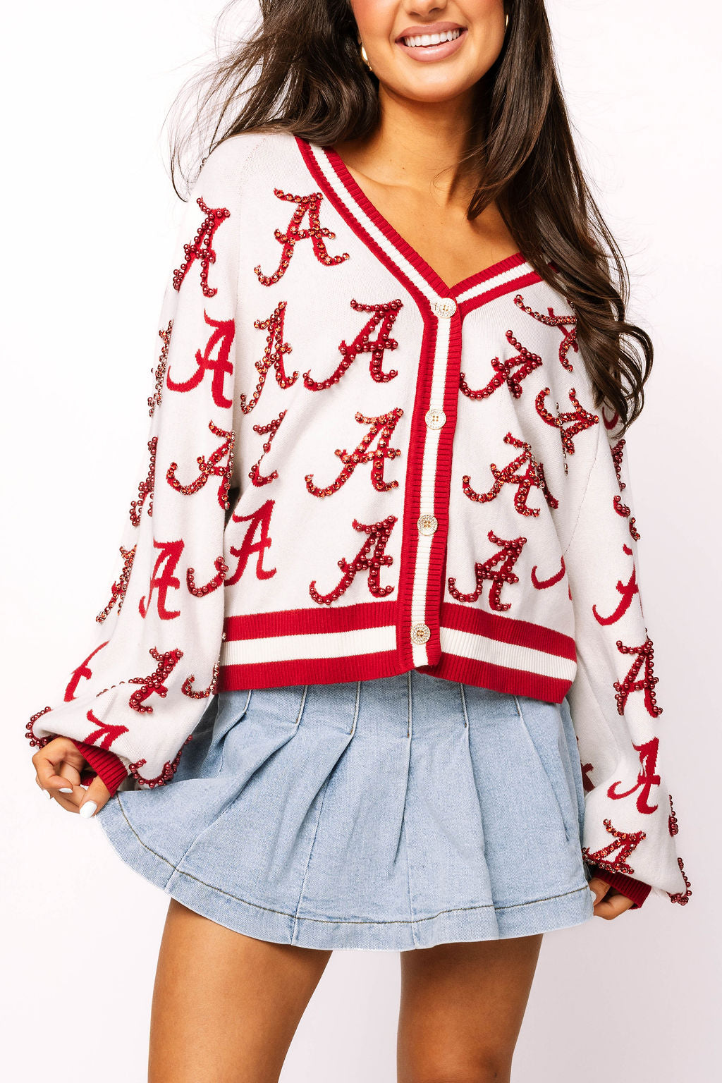 Queen of Sparkles Licensed Alabama Knit In Mascot Rhinestone Cardigan