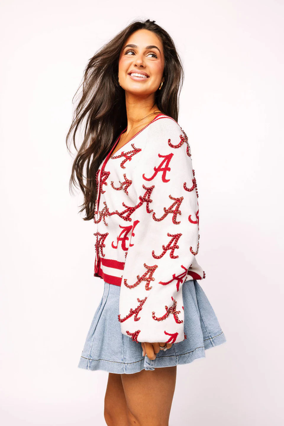 Queen of Sparkles Licensed Alabama Knit In Mascot Rhinestone Cardigan