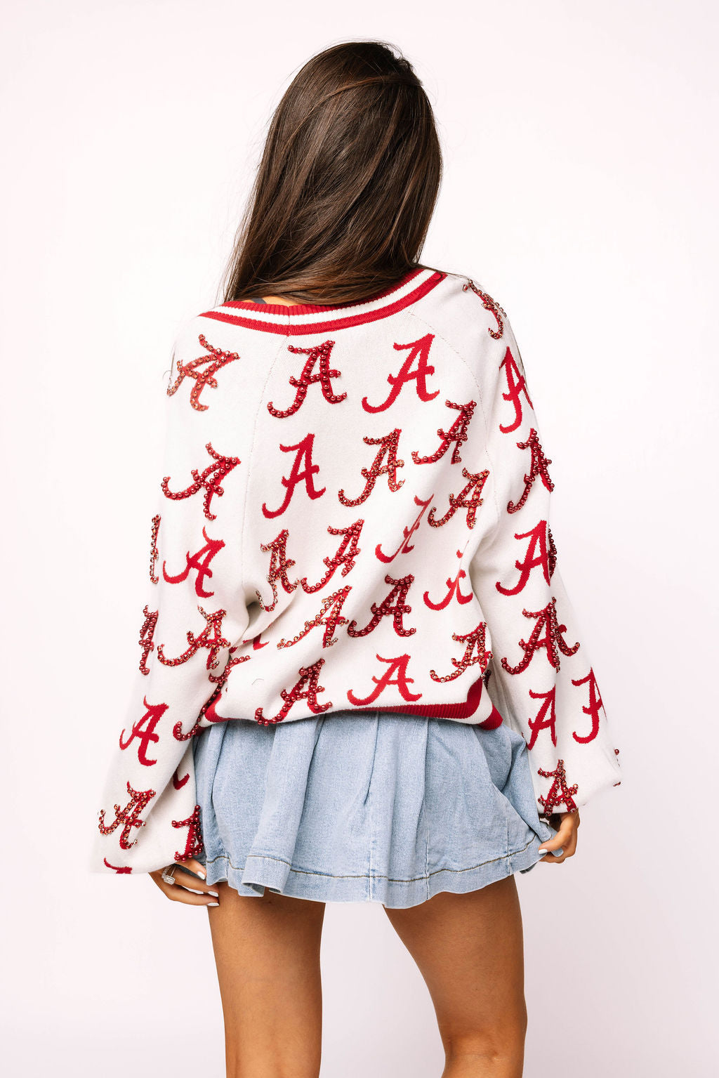 Queen of Sparkles Licensed Alabama Knit In Mascot Rhinestone Cardigan