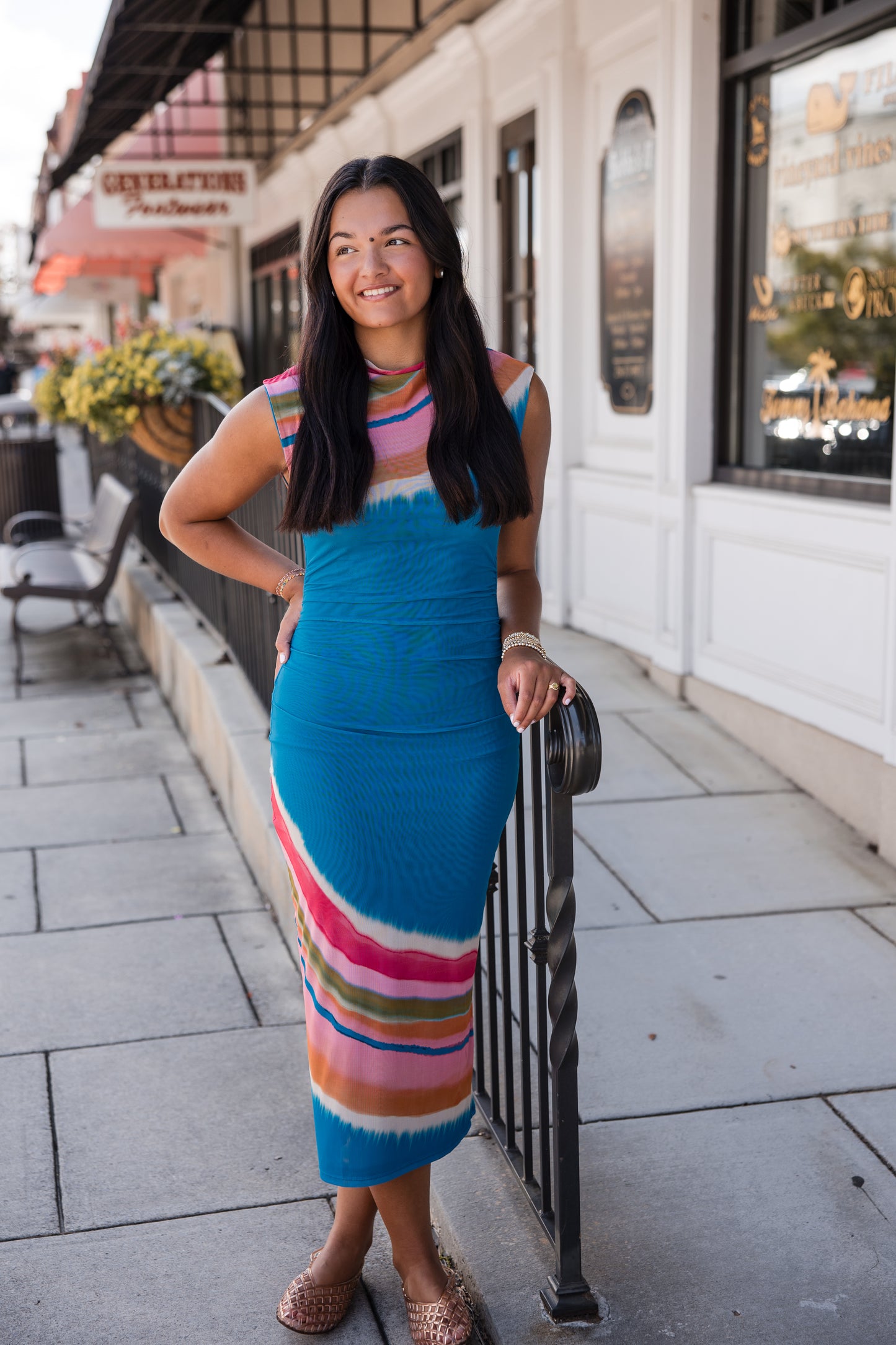 Carrie Midi Dress - Watercolor Stripe