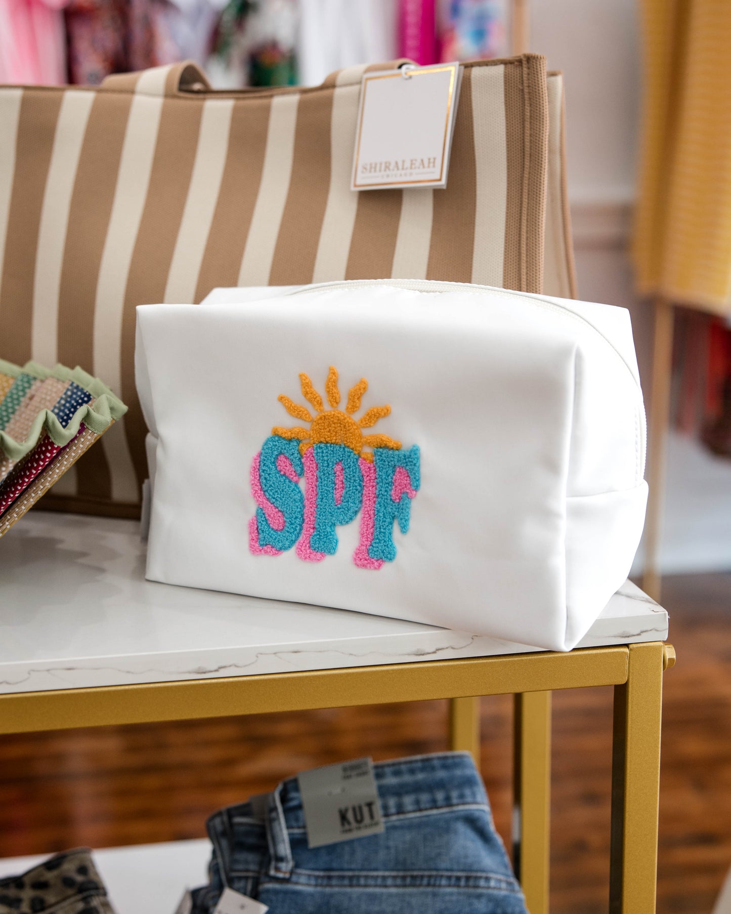 "SPF" Large Zip Pouch - White