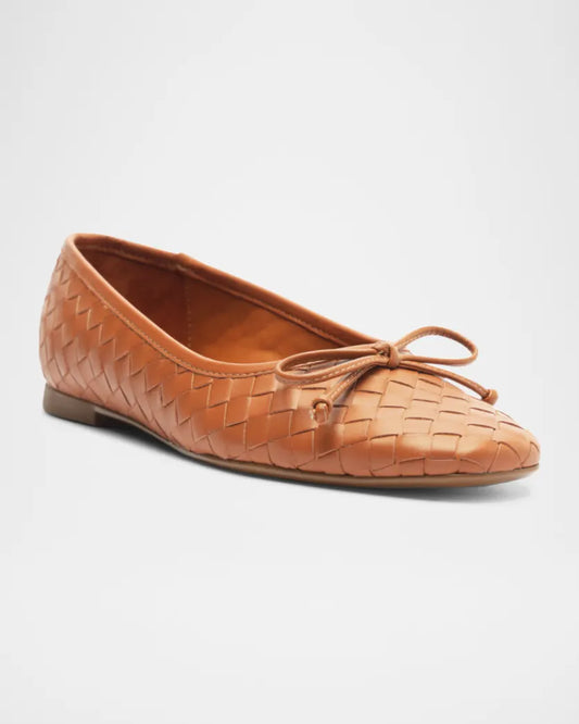 Schutz Arissa Woven Leather Flat - Cuoio Brown