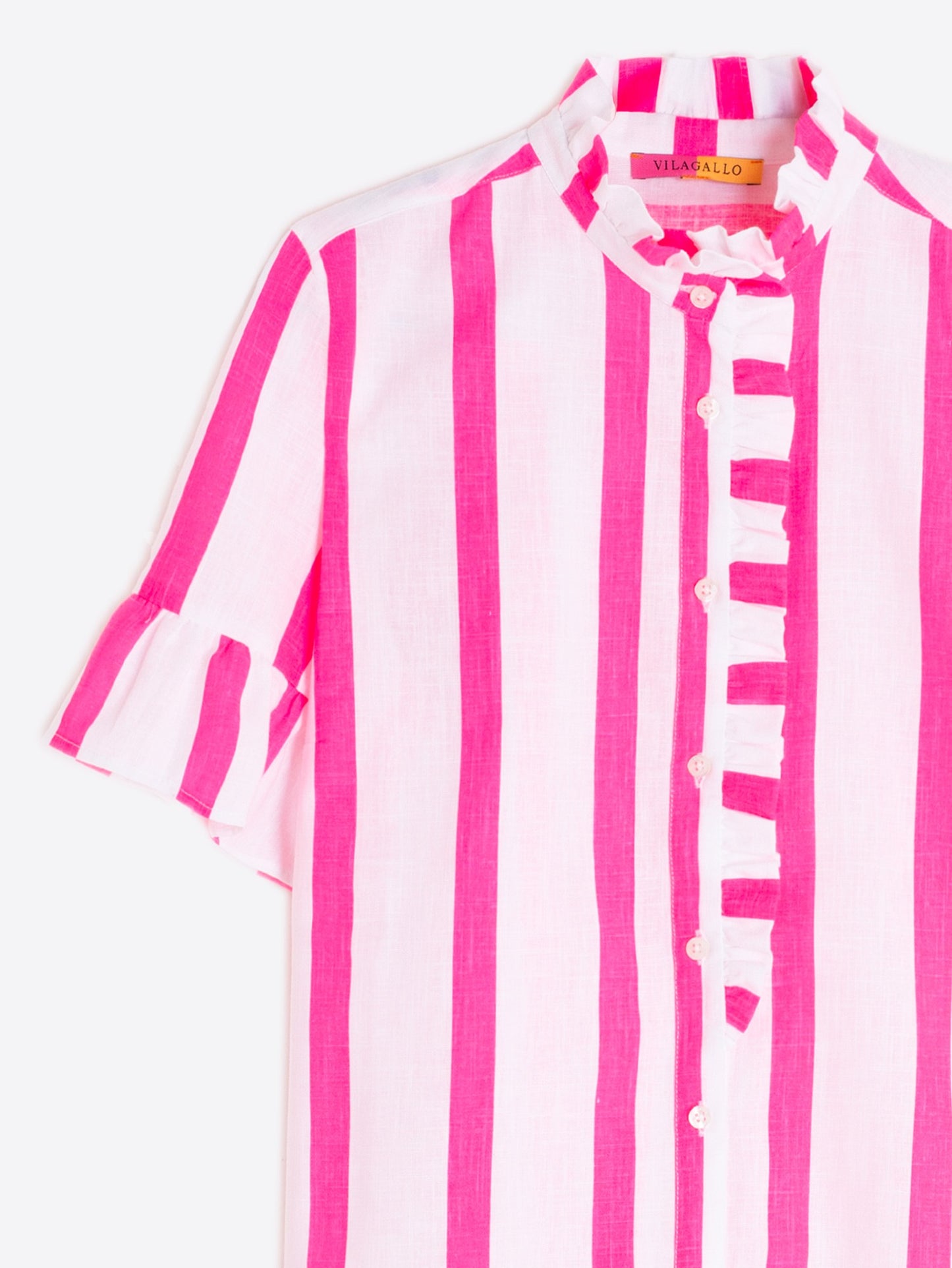 Striped Shirt with Ruffle Detail - Pink
