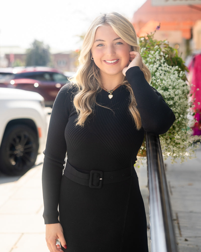 Long Sleeve Sweater Dress - Black