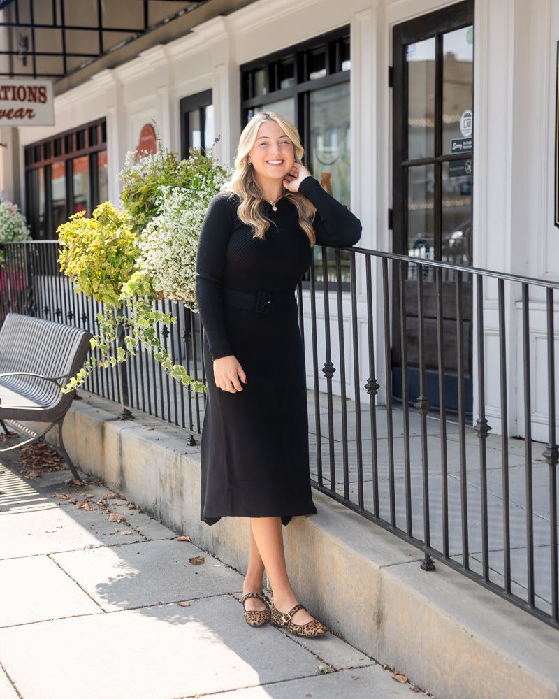 Long Sleeve Sweater Dress - Black
