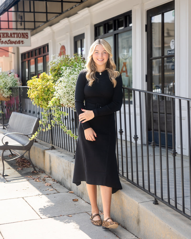 Long Sleeve Sweater Dress - Black