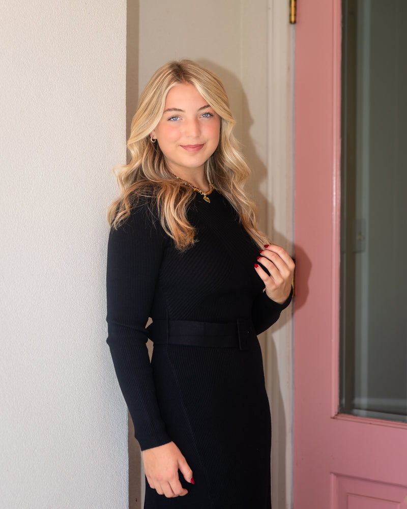 Long Sleeve Sweater Dress - Black