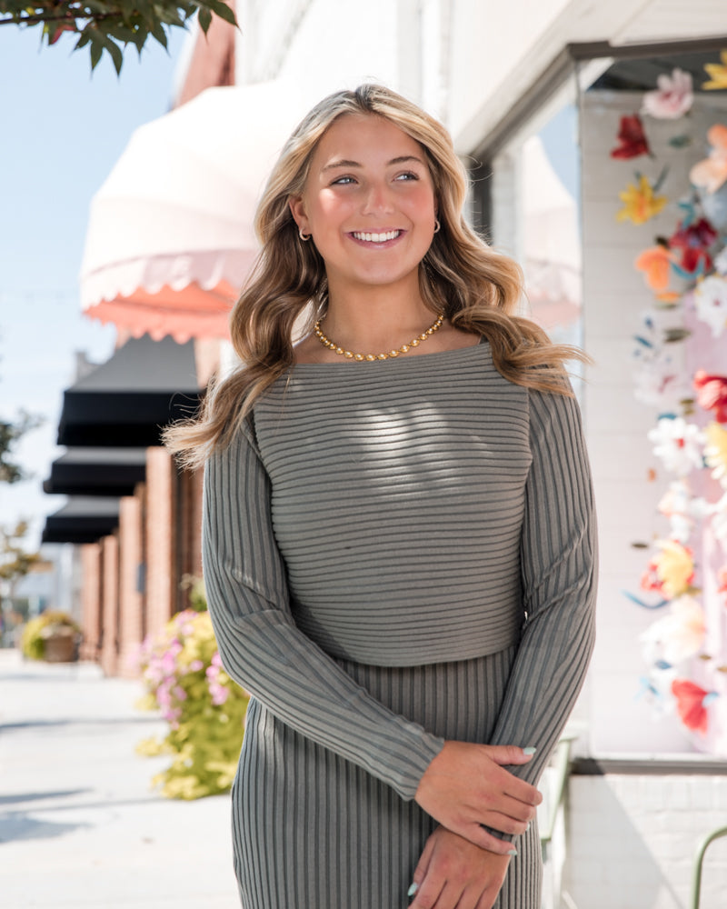 Gabi Sweater Top and Dress Set - Sage