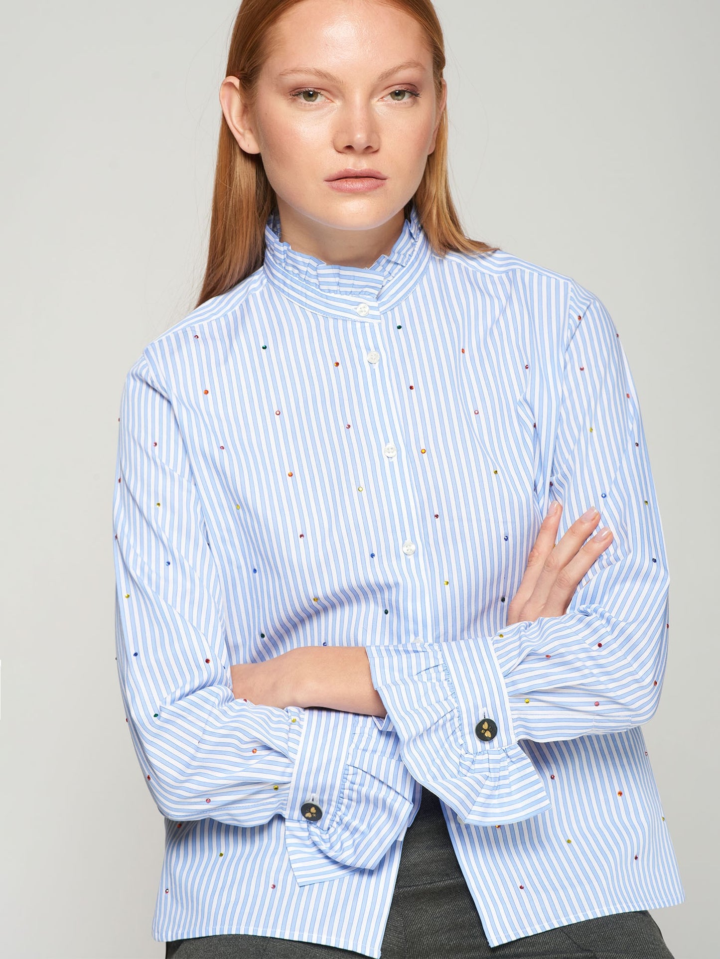 Nicola Multicolor Strass Shirt - Sky Blue