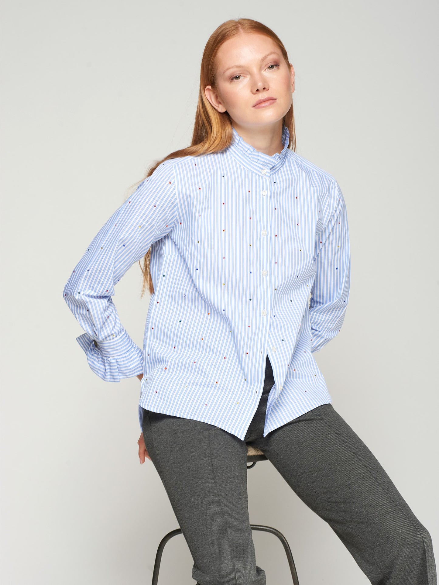Nicola Multicolor Strass Shirt - Sky Blue