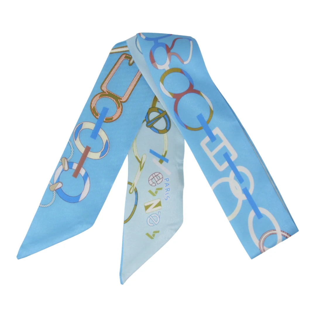 Colorful Circle Chain Twilly Scarf - Light Blue