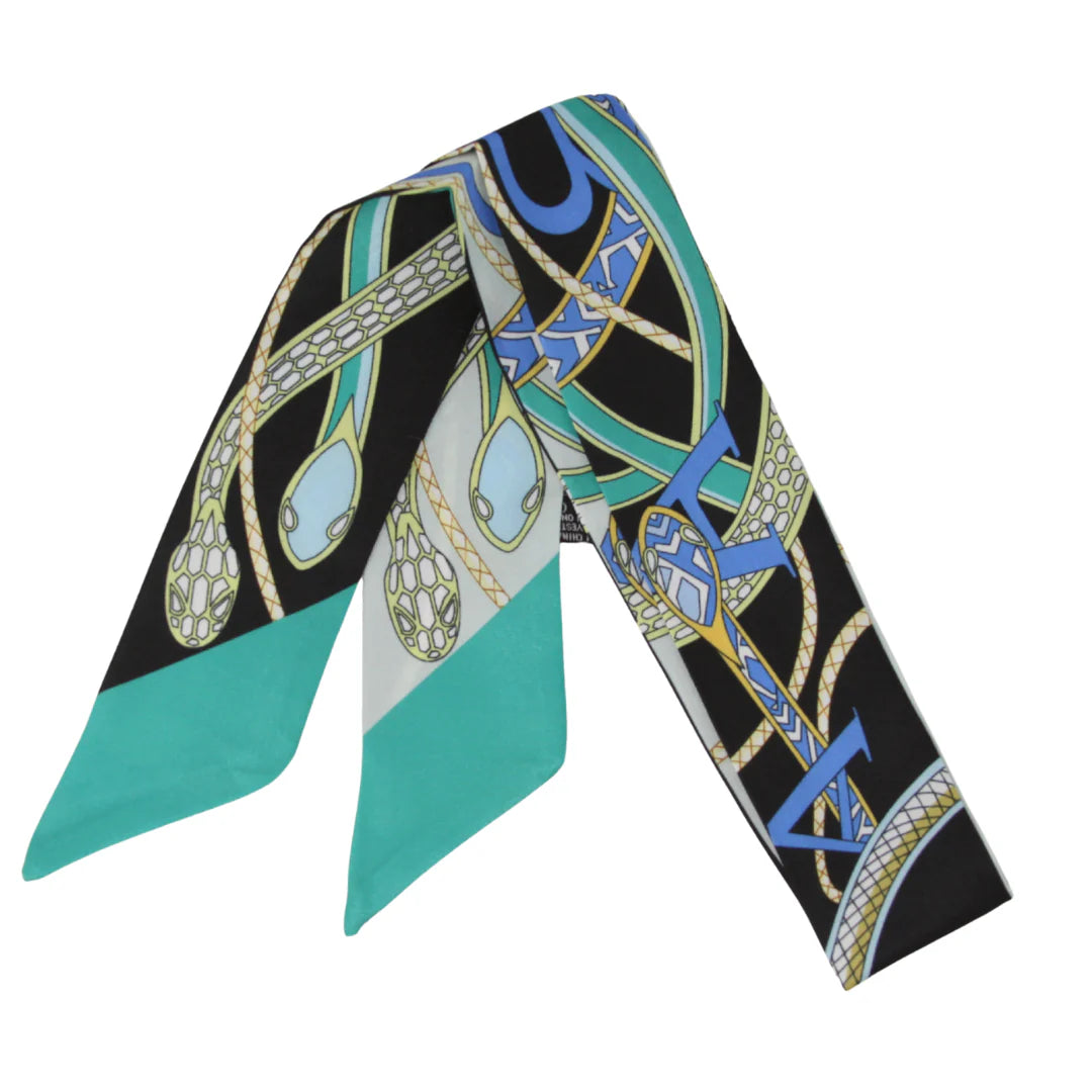 Coiled Snakes & Chains Motifs Twilly Scarf - Green