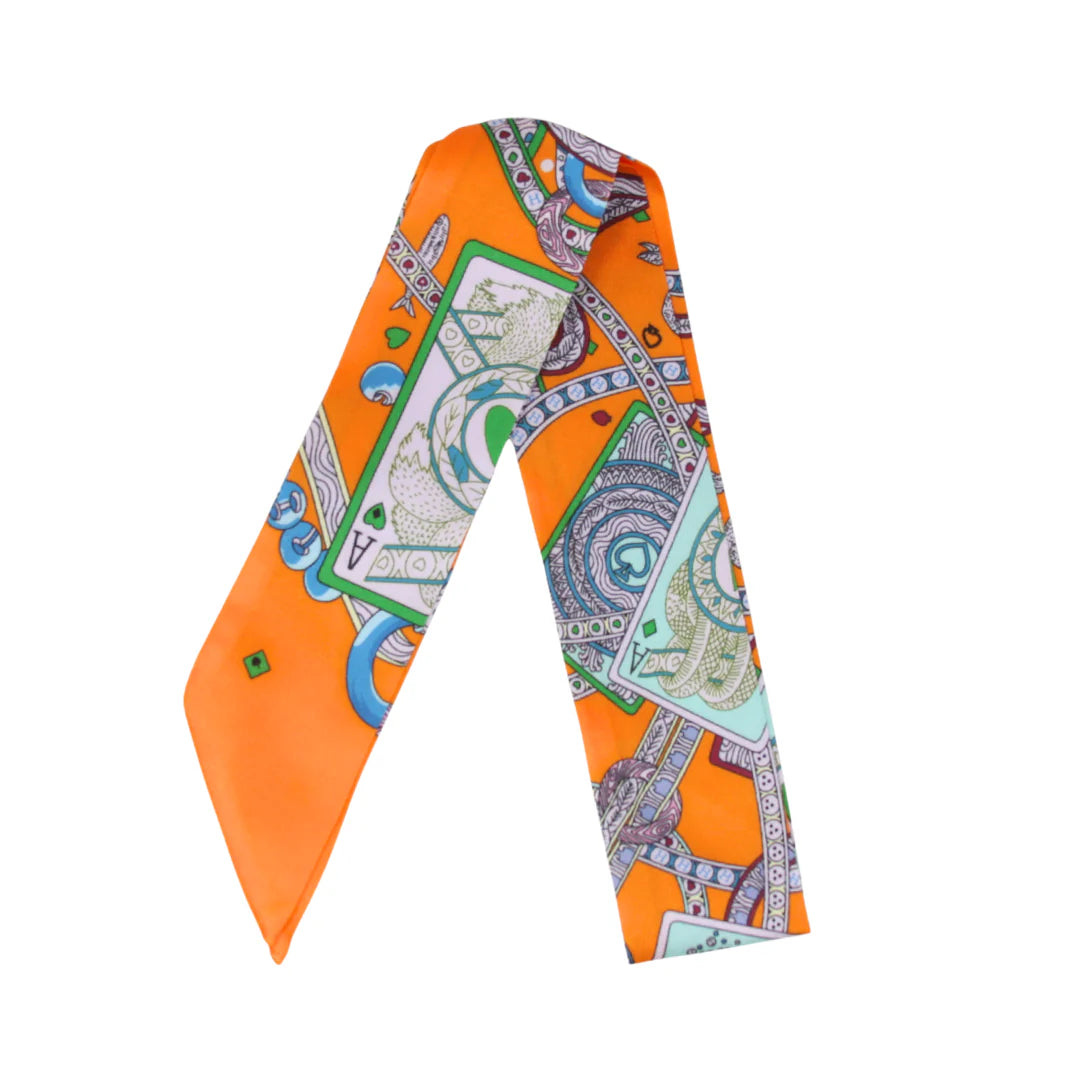 Playing Card Pattern Twilly Scarf - Orange