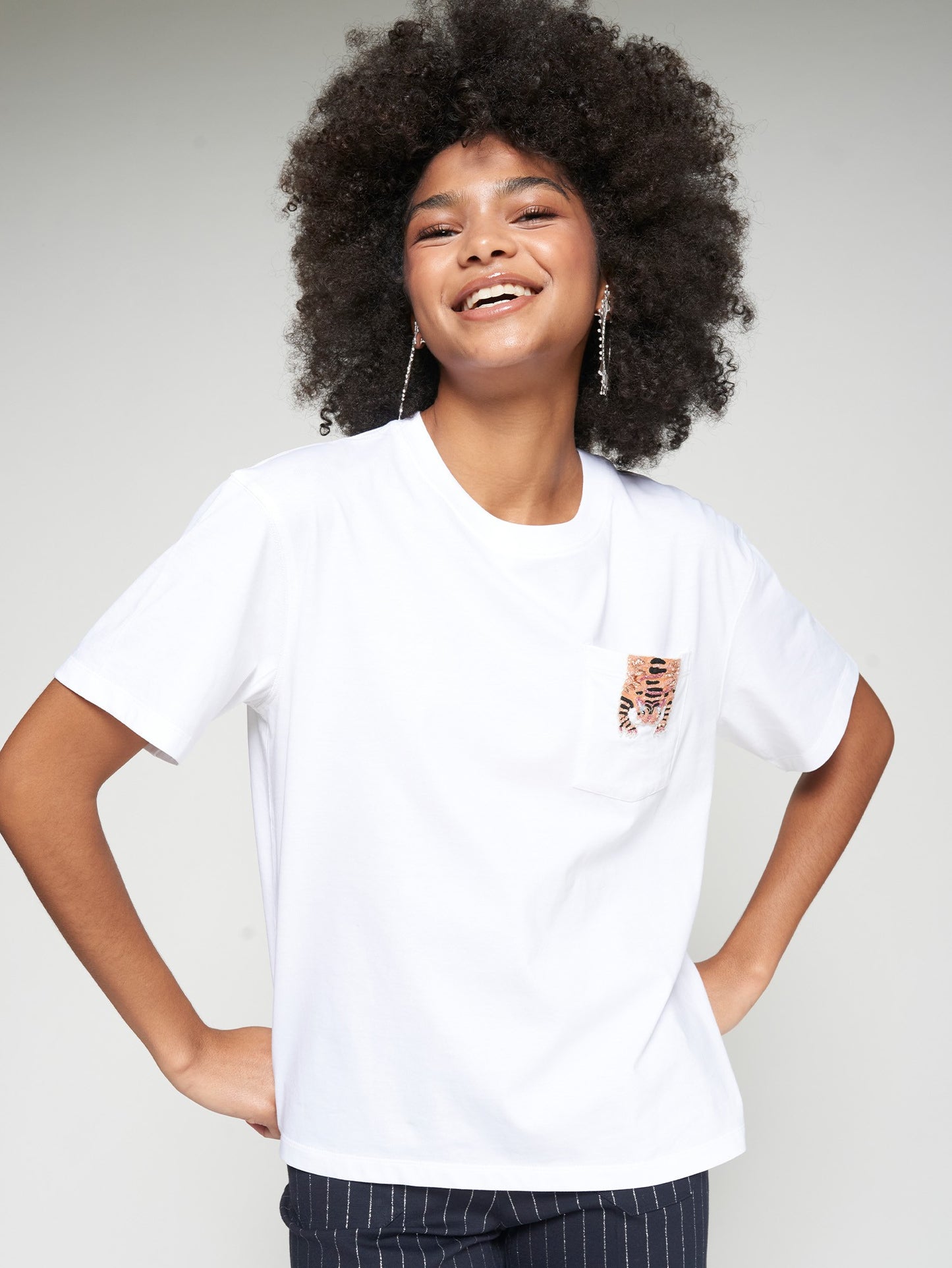 Tiger Embroidery T-Shirt - White