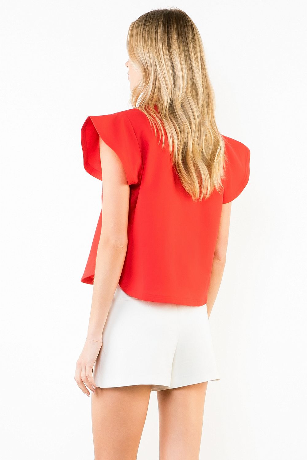 Short Sleeve Cut Out Detail Top - Red