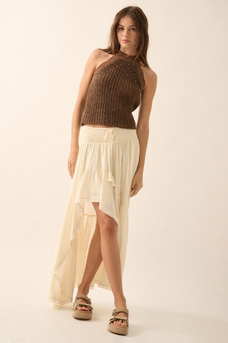 Solid Knit Sleeveless Sweater - Toffee