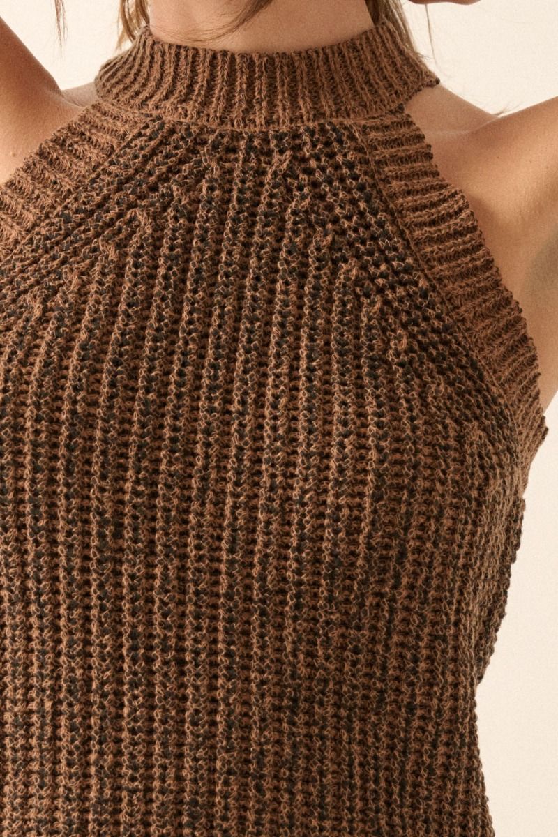 Solid Knit Sleeveless Sweater - Toffee