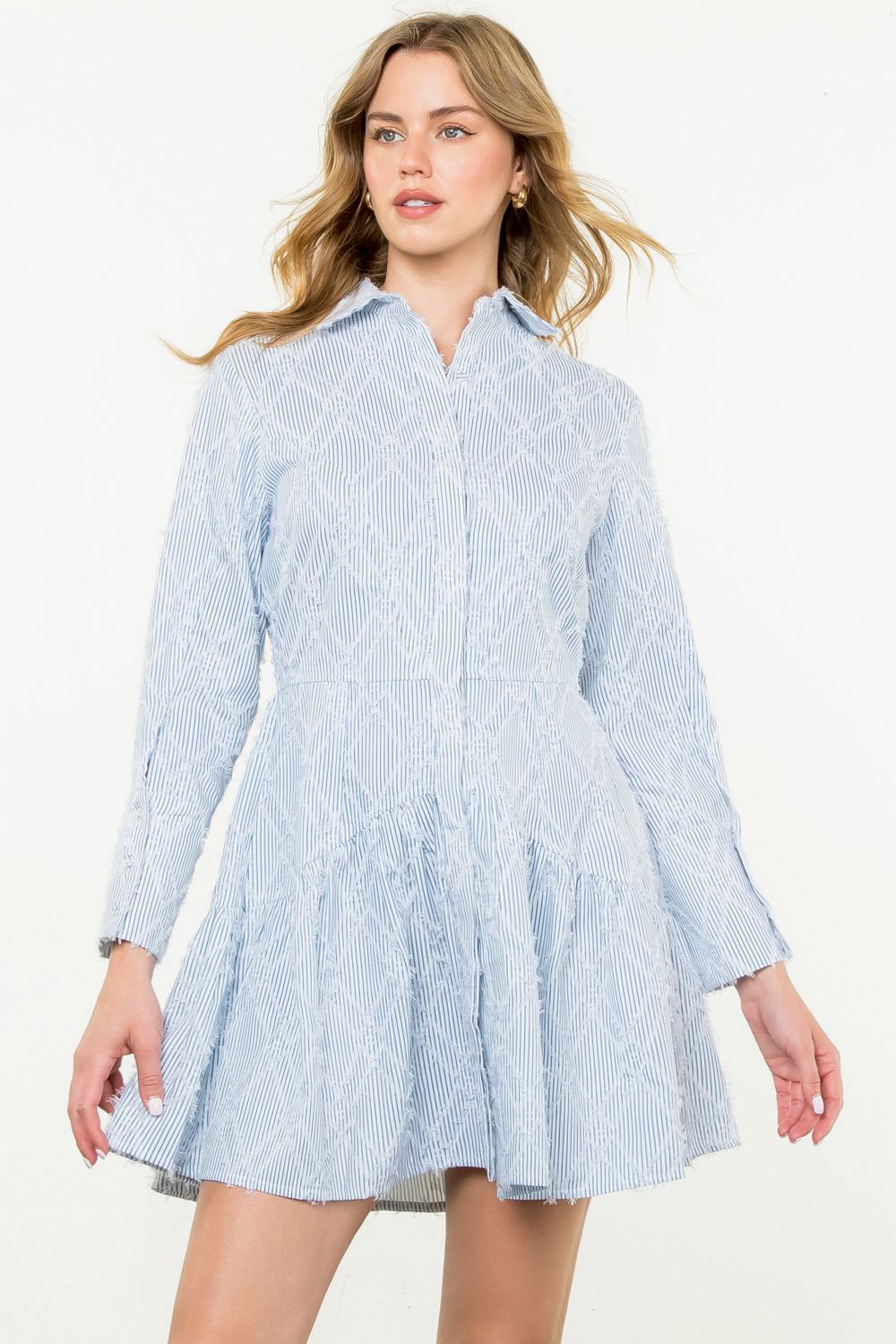 Striped Fringe Detail Dress - Blue