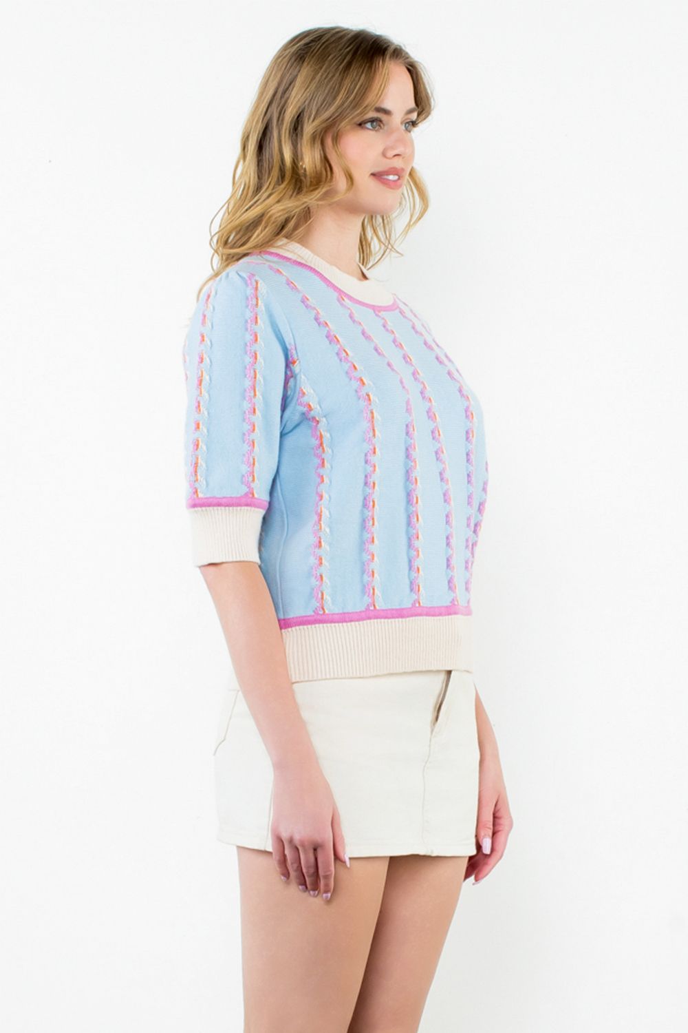 Short Sleeve Knit Top - Light Blue